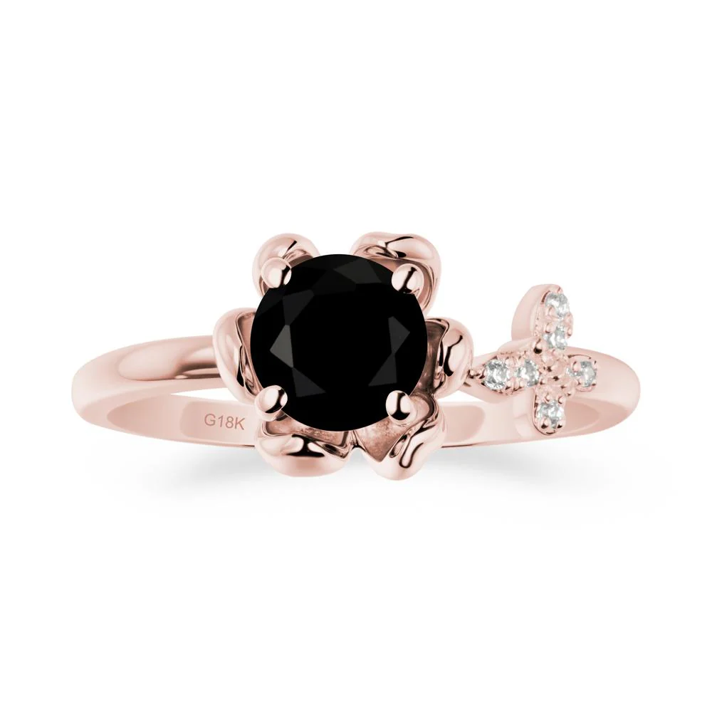 Floral Inspired Black Spinel Ring with Butterfly - Image 4