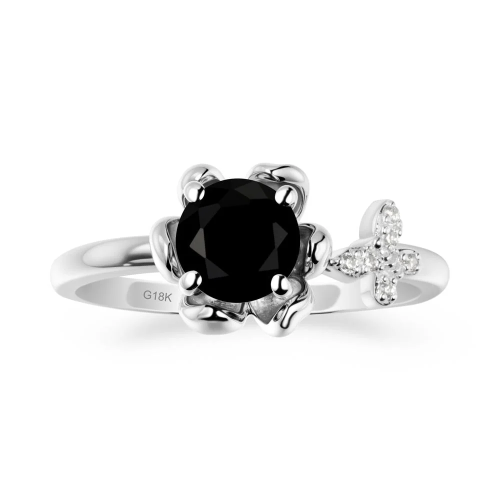 Floral Inspired Black Spinel Ring with Butterfly - Image 5
