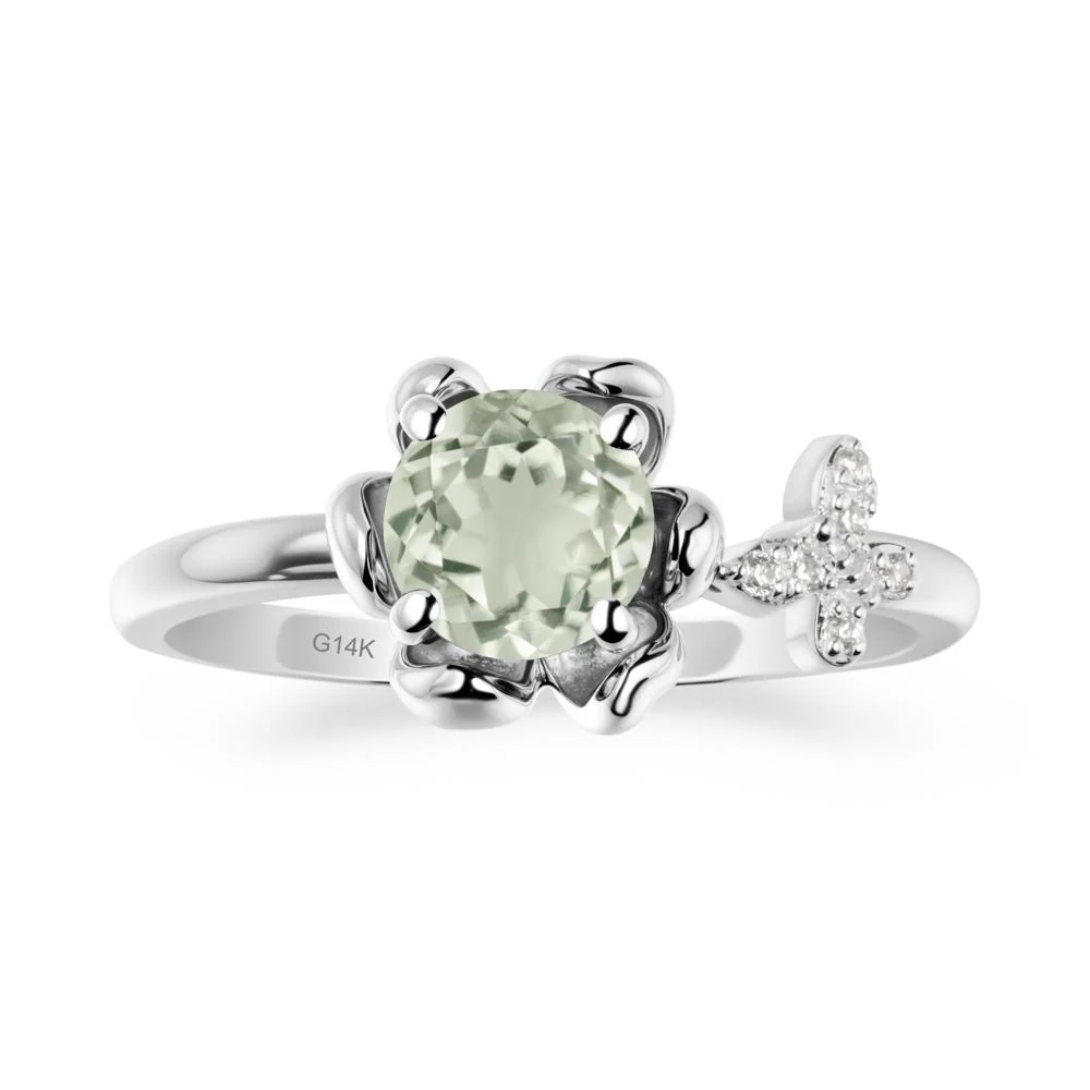 Floral Inspired Green Amethyst Ring with Butterfly - Image 3