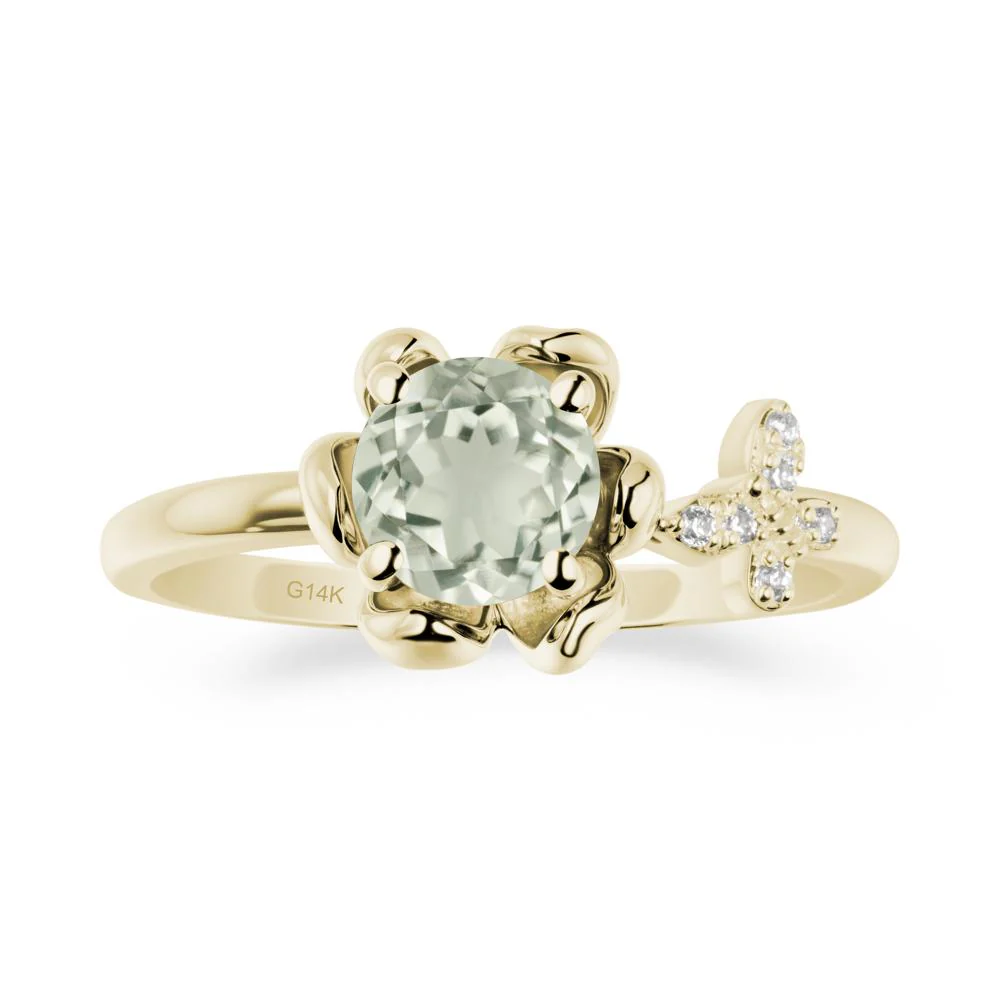 Floral Inspired Green Amethyst Ring with Butterfly - Image 4