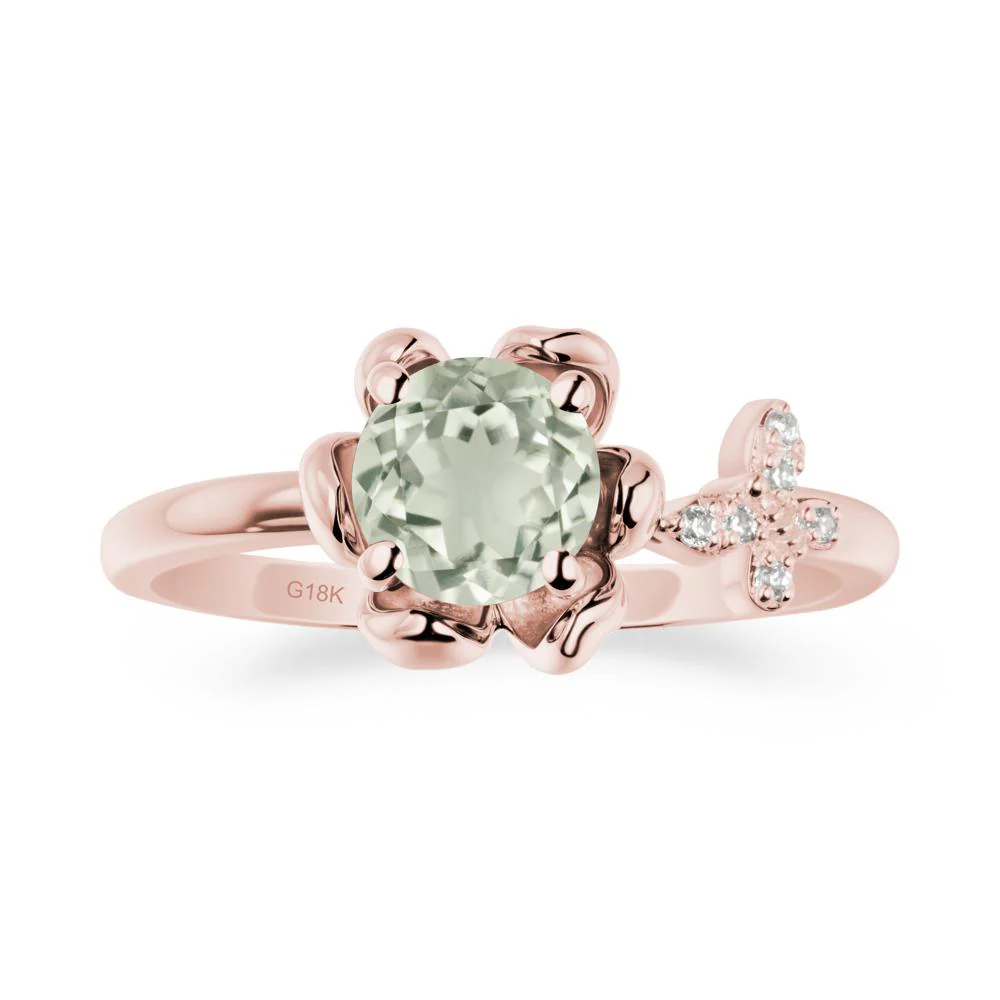 Floral Inspired Green Amethyst Ring with Butterfly - Image 5