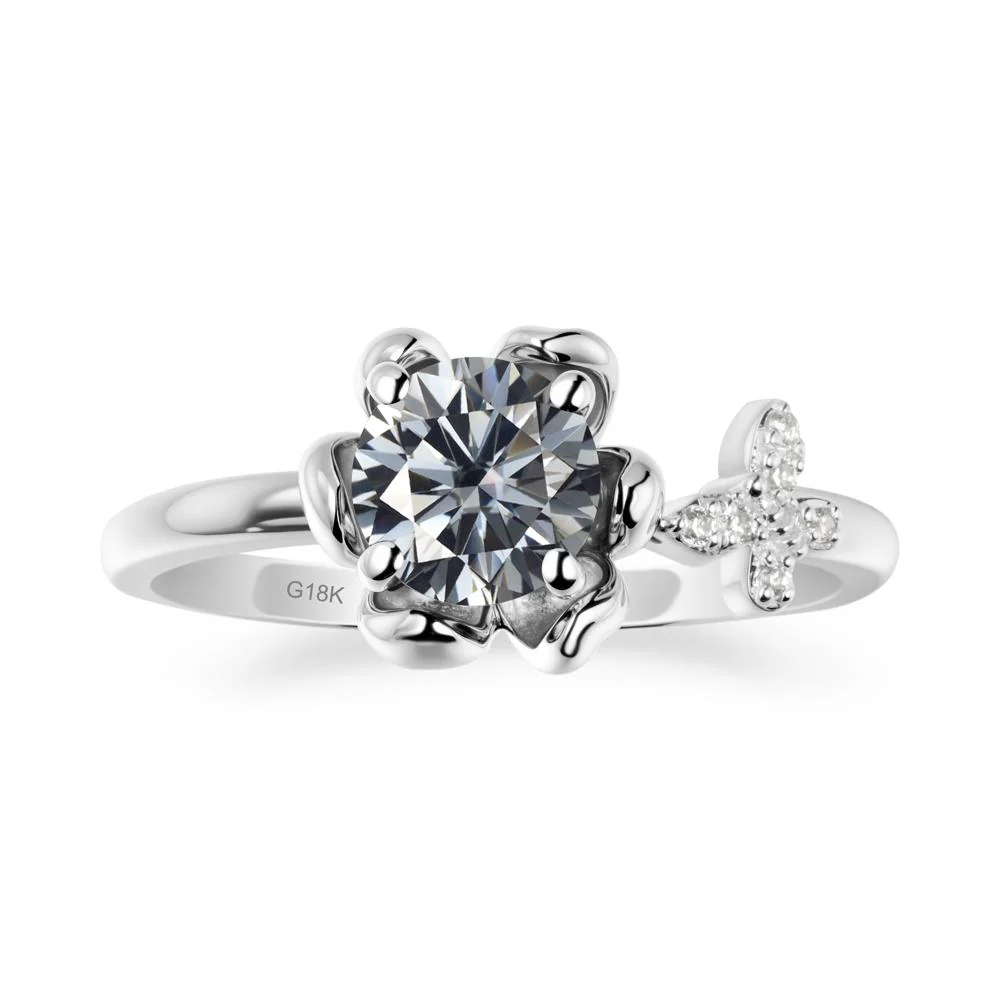 Floral Inspired Grey Moissanite Ring with Butterfly - Image 6