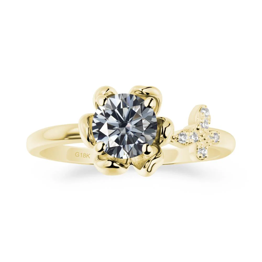 Floral Inspired Grey Moissanite Ring with Butterfly - Image 7