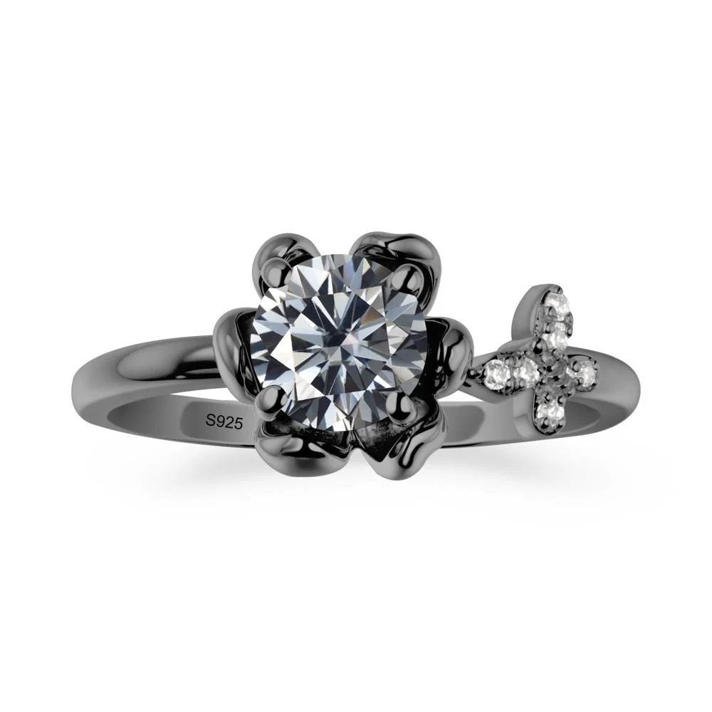 Floral Inspired Grey Moissanite Ring with Butterfly - Image 8