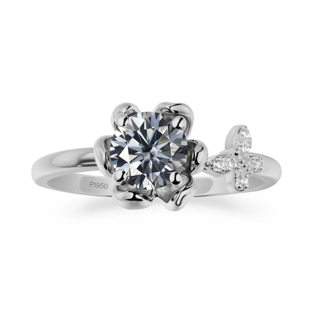 Floral Inspired Grey Moissanite Ring with Butterfly - Image 9