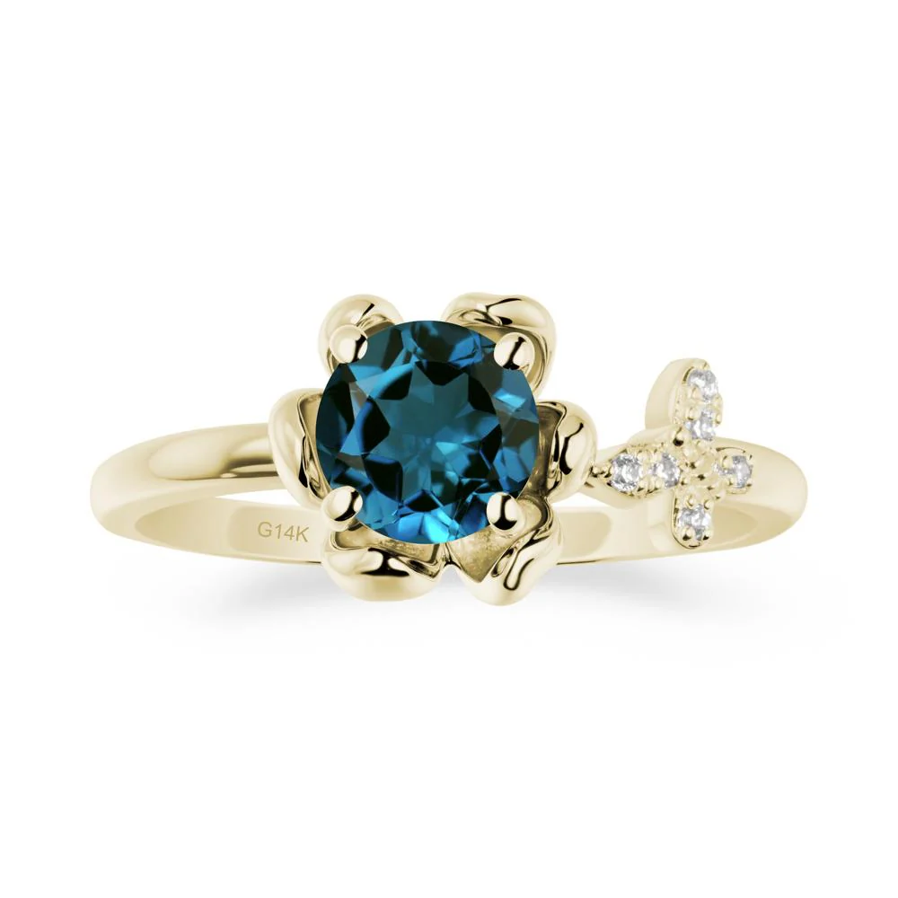 Floral Inspired London Blue Topaz Ring with Butterfly - Image 3