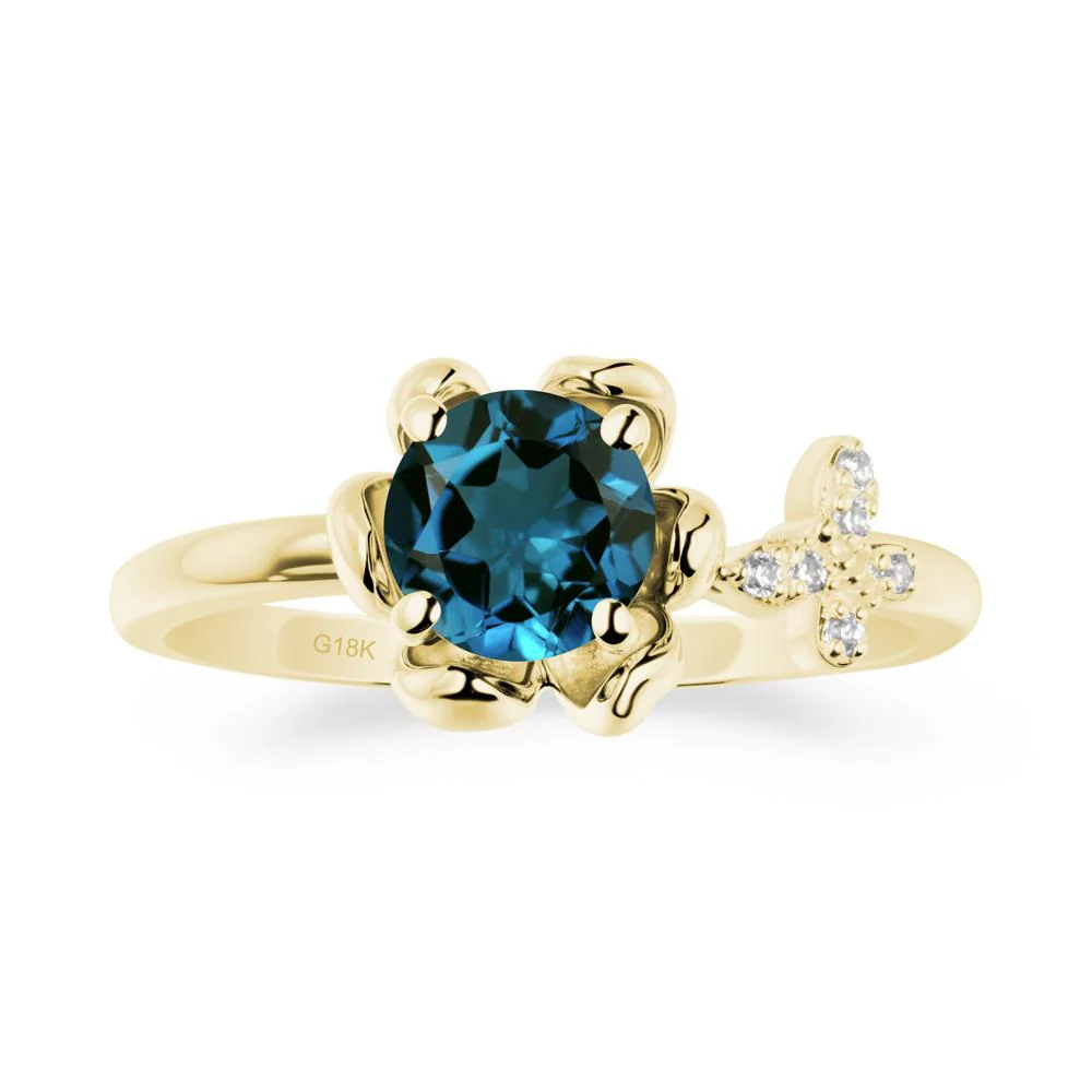 Floral Inspired London Blue Topaz Ring with Butterfly - Image 6