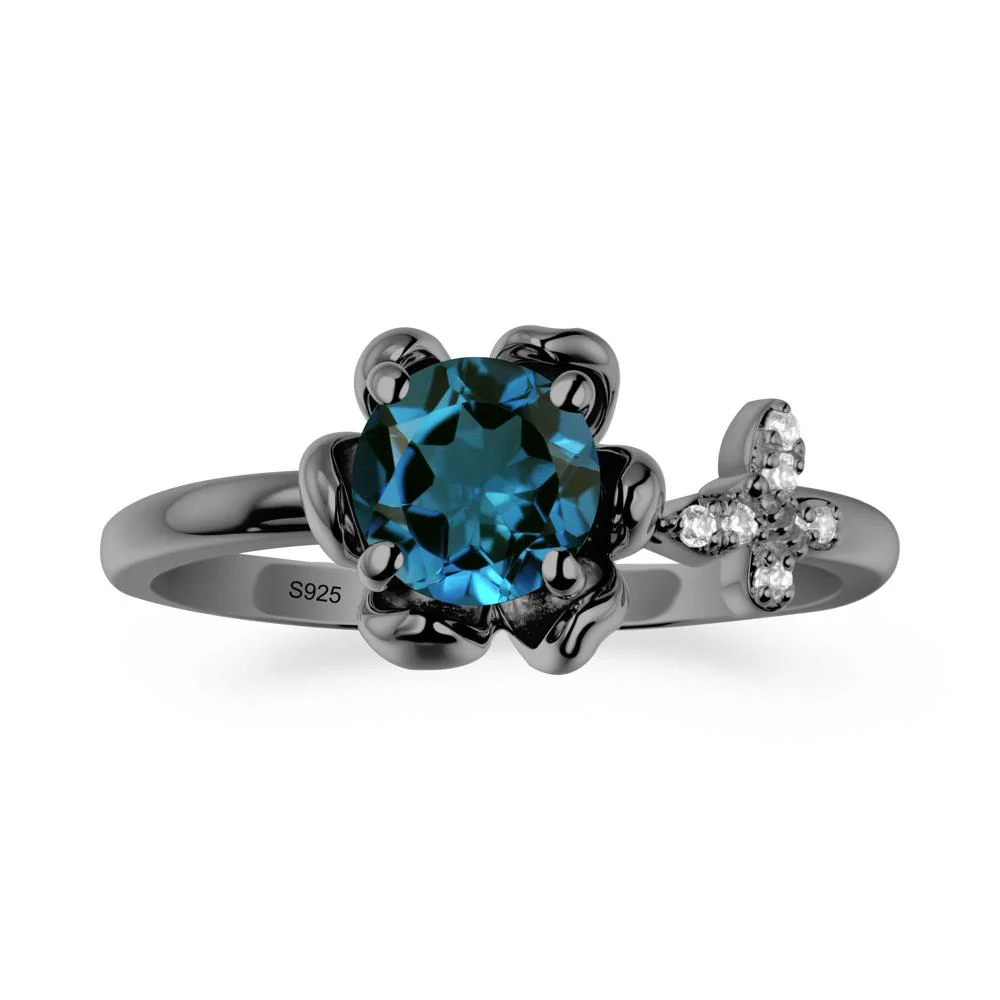 Floral Inspired London Blue Topaz Ring with Butterfly - Image 7