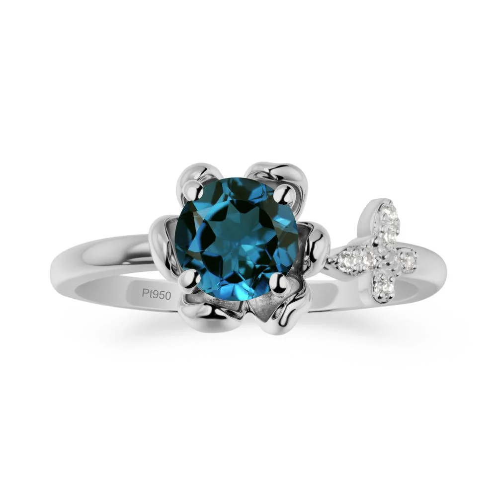 Floral Inspired London Blue Topaz Ring with Butterfly - Image 8