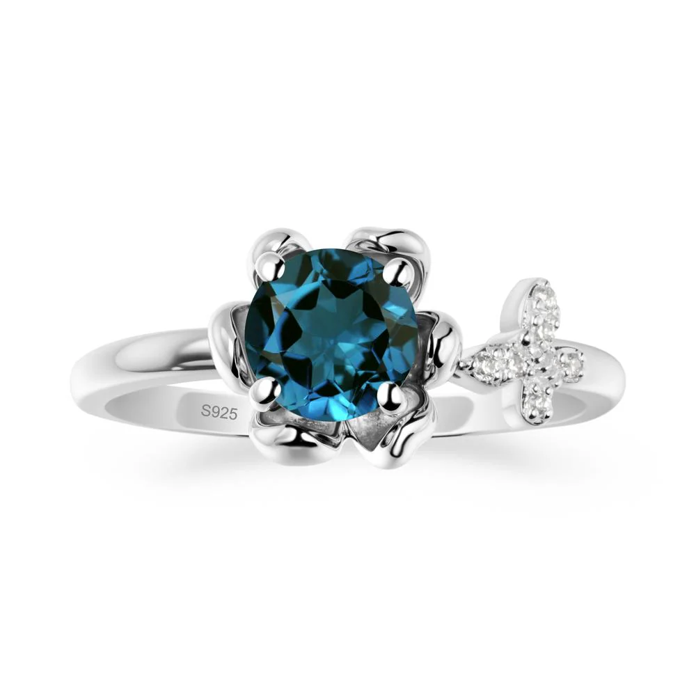 Floral Inspired London Blue Topaz Ring with Butterfly - Image 9