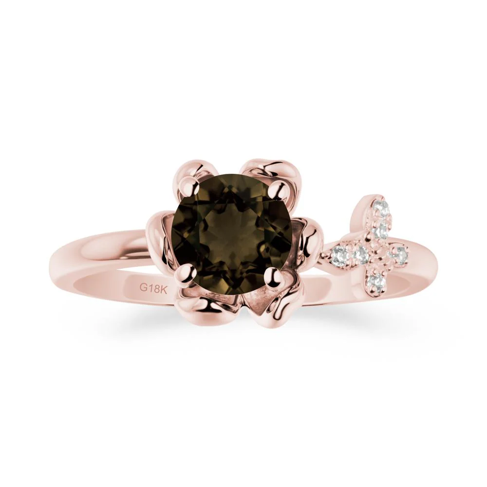 Floral Inspired Smoky Quartz Ring with Butterfly - Image 4