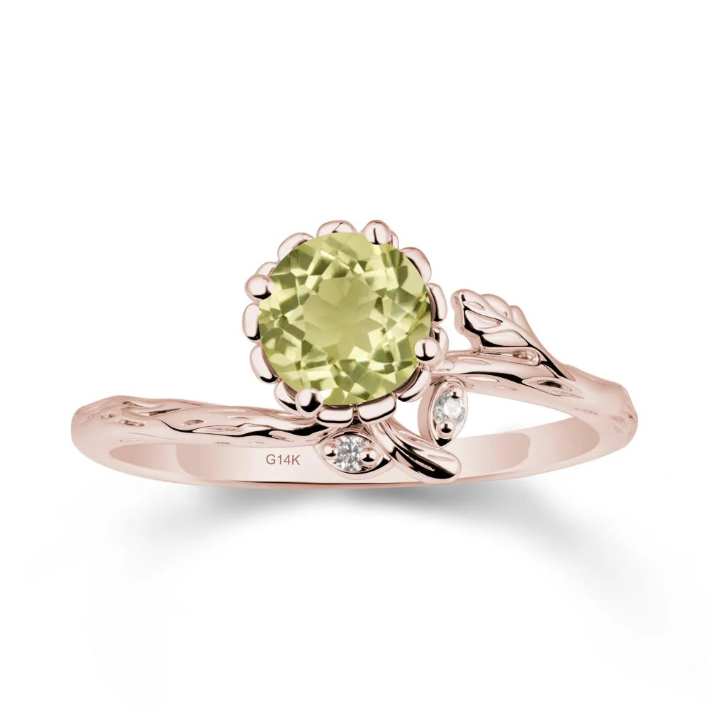 Floral Lemon Quartz Ring with Leaf - Image 2