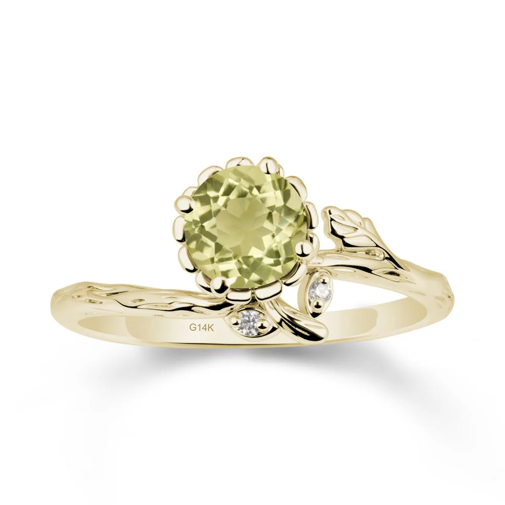 Floral Lemon Quartz Ring with Leaf - Image 4