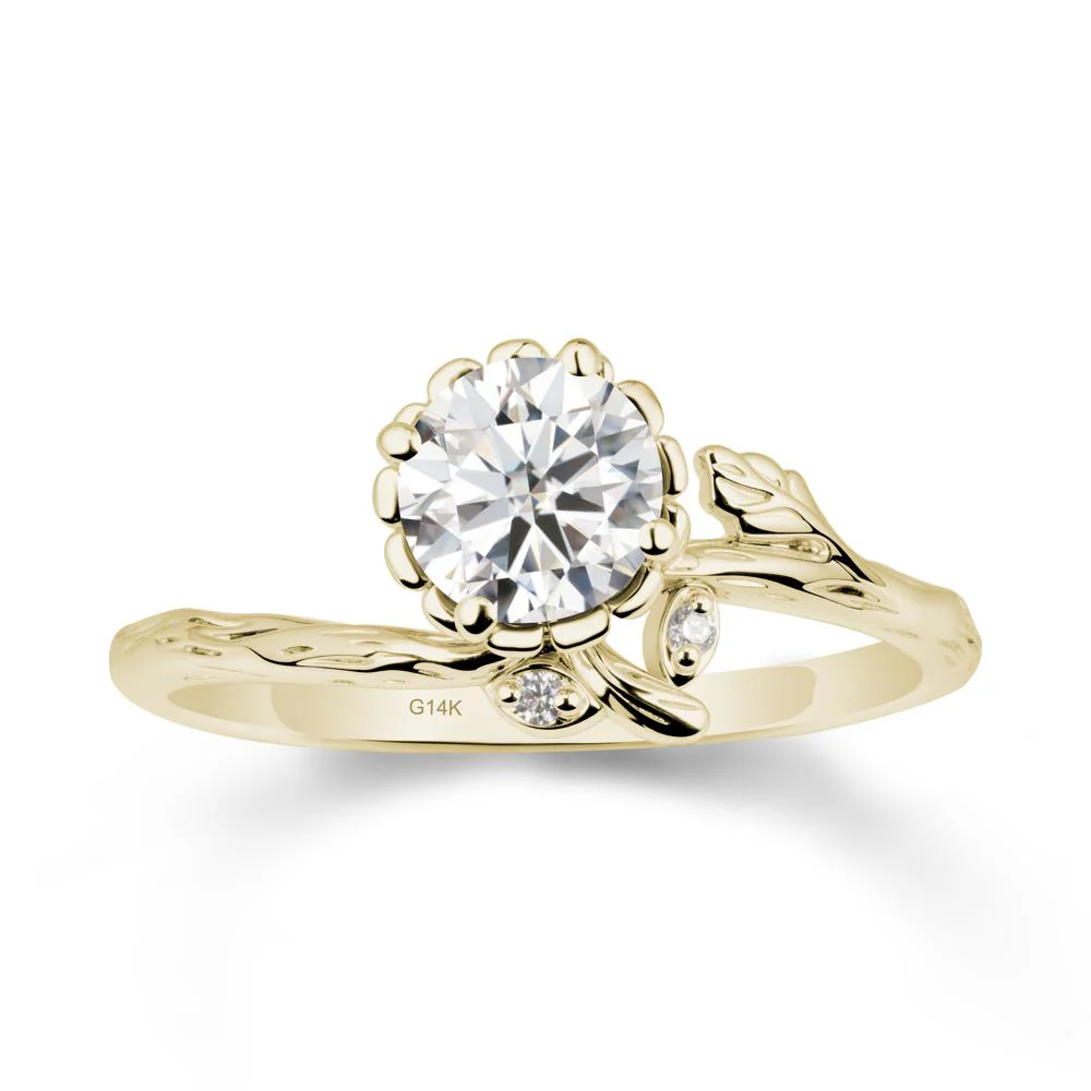 Floral Moissanite Ring with Leaf
