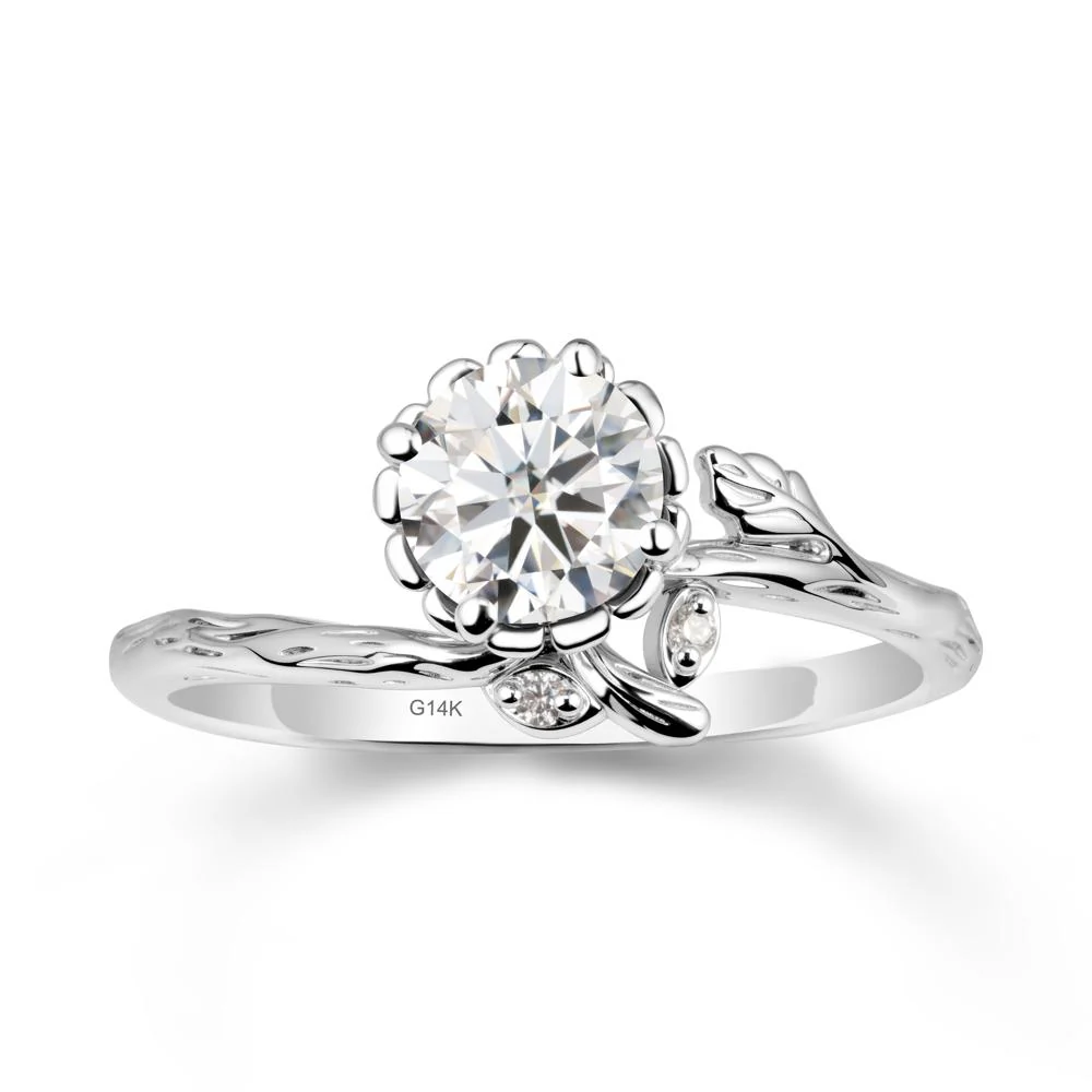 Floral Moissanite Ring with Leaf - Image 3