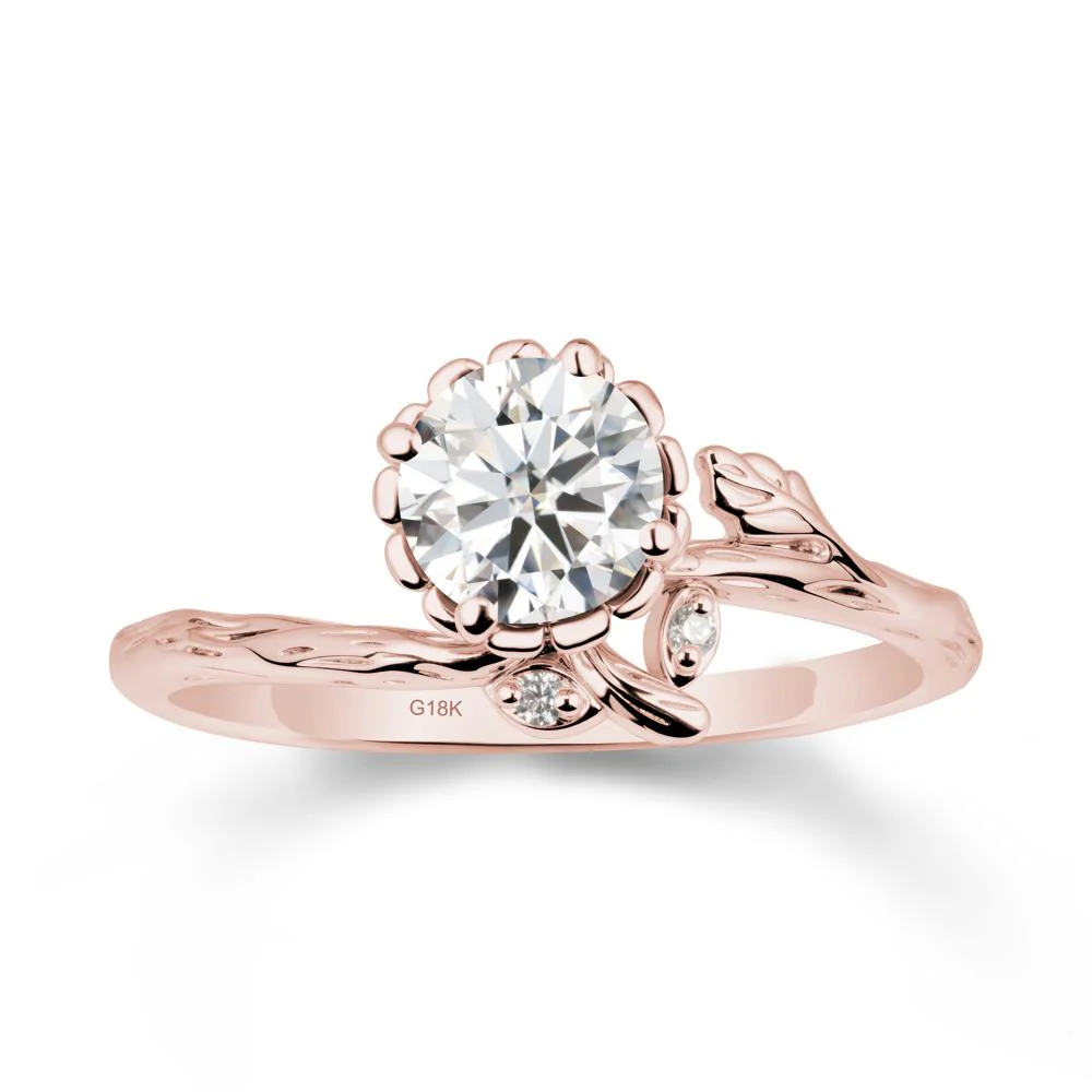 Floral Moissanite Ring with Leaf - Image 4