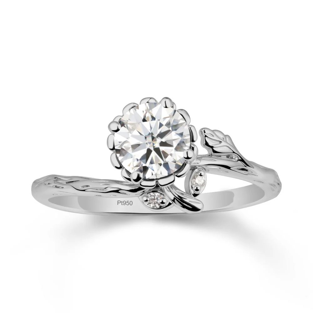 Floral Moissanite Ring with Leaf - Image 8