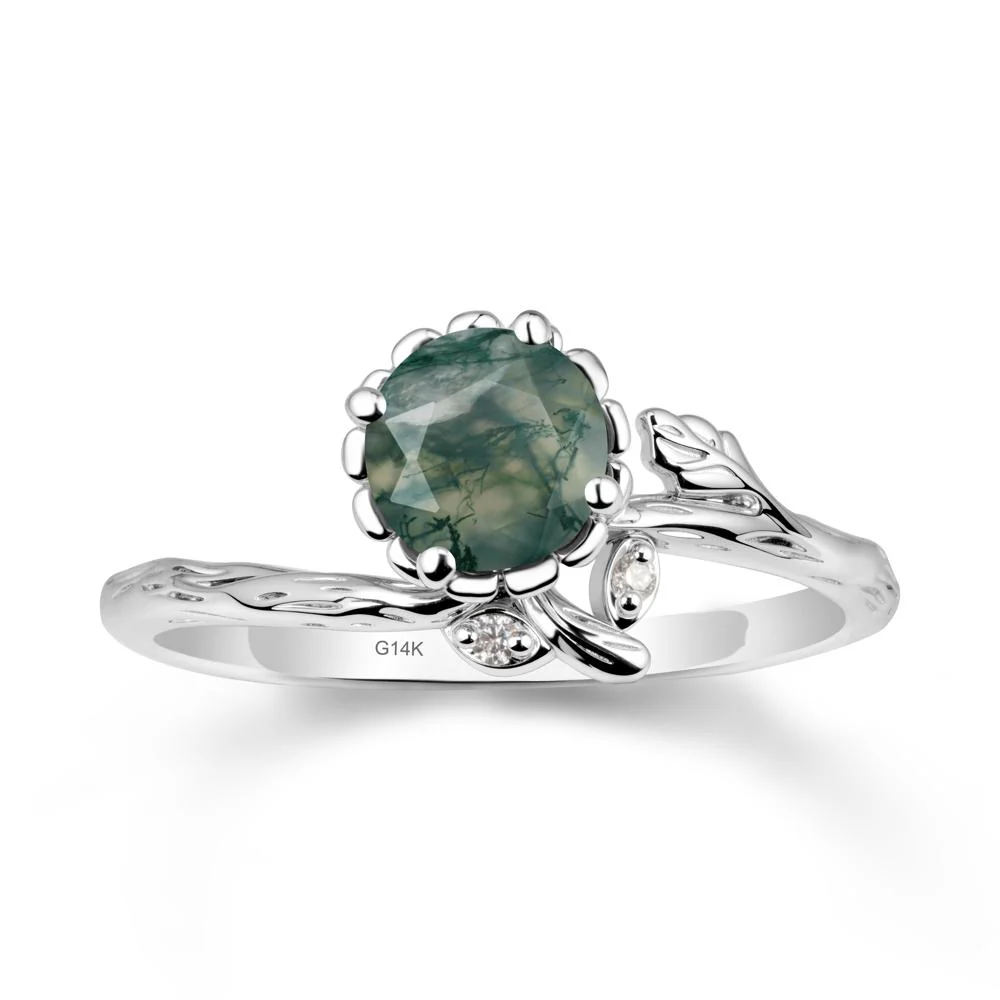 Floral Moss Agate Ring with Leaf - Image 2