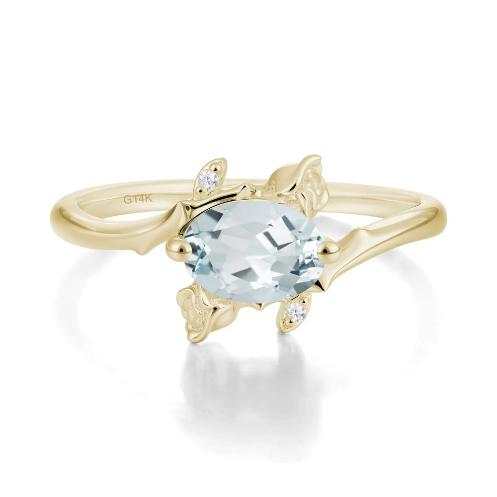 Floral Oval Cut Aquamarine Engagement Ring