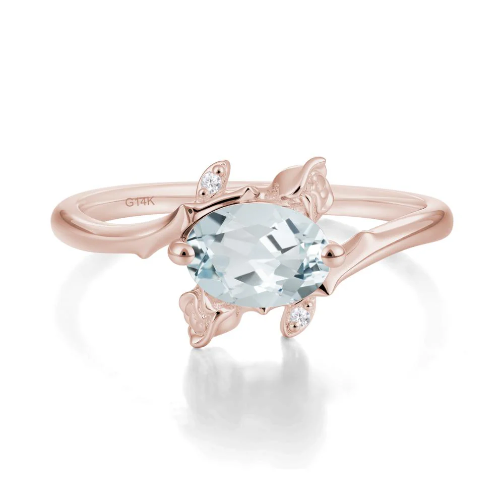 Floral Oval Cut Aquamarine Engagement Ring - Image 4