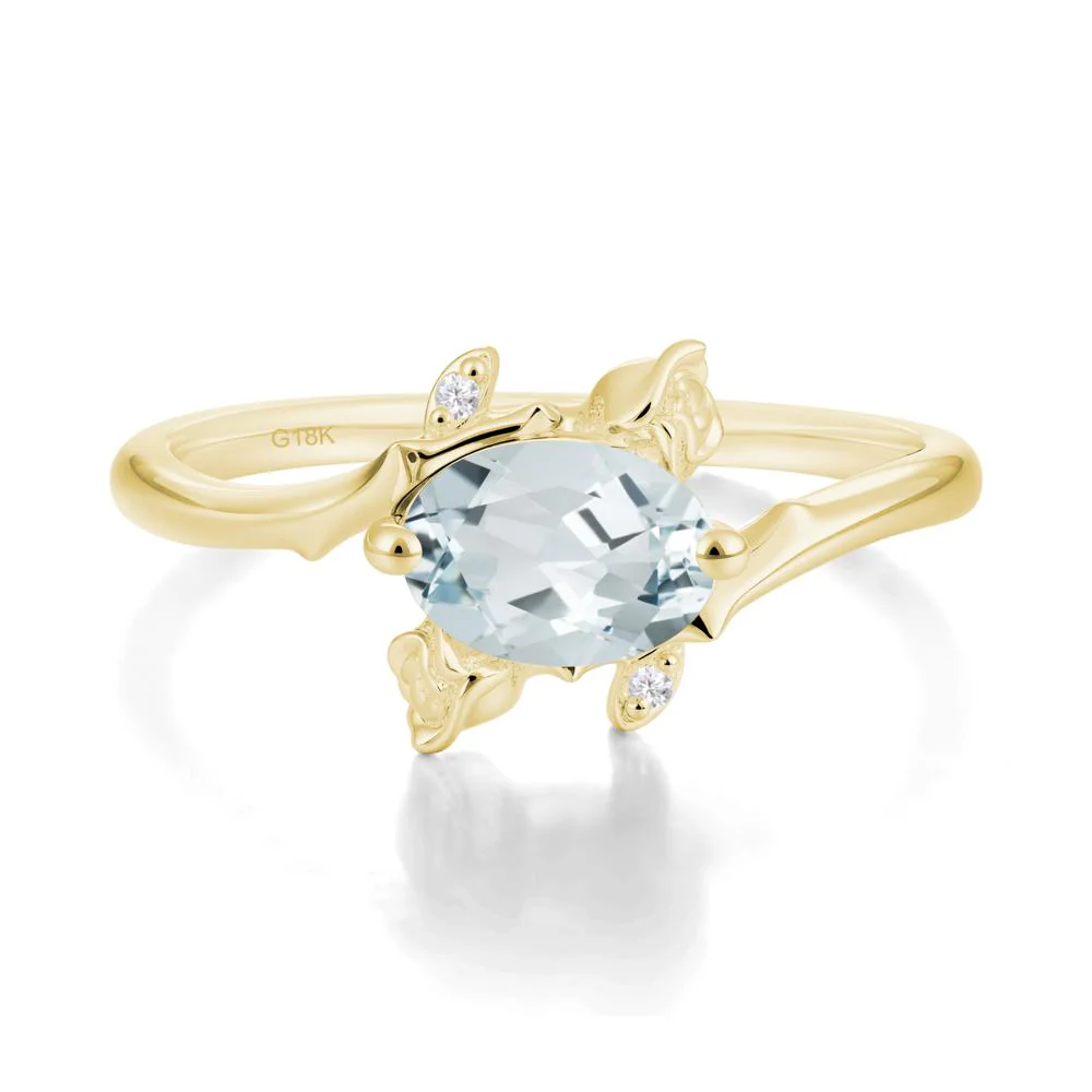 Floral Oval Cut Aquamarine Engagement Ring - Image 5