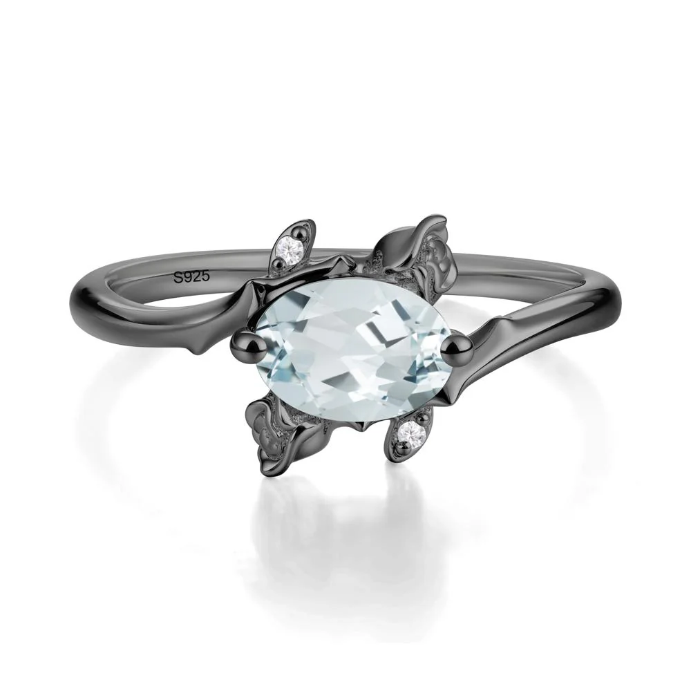 Floral Oval Cut Aquamarine Engagement Ring - Image 6