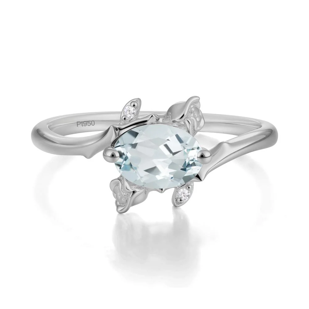 Floral Oval Cut Aquamarine Engagement Ring - Image 7