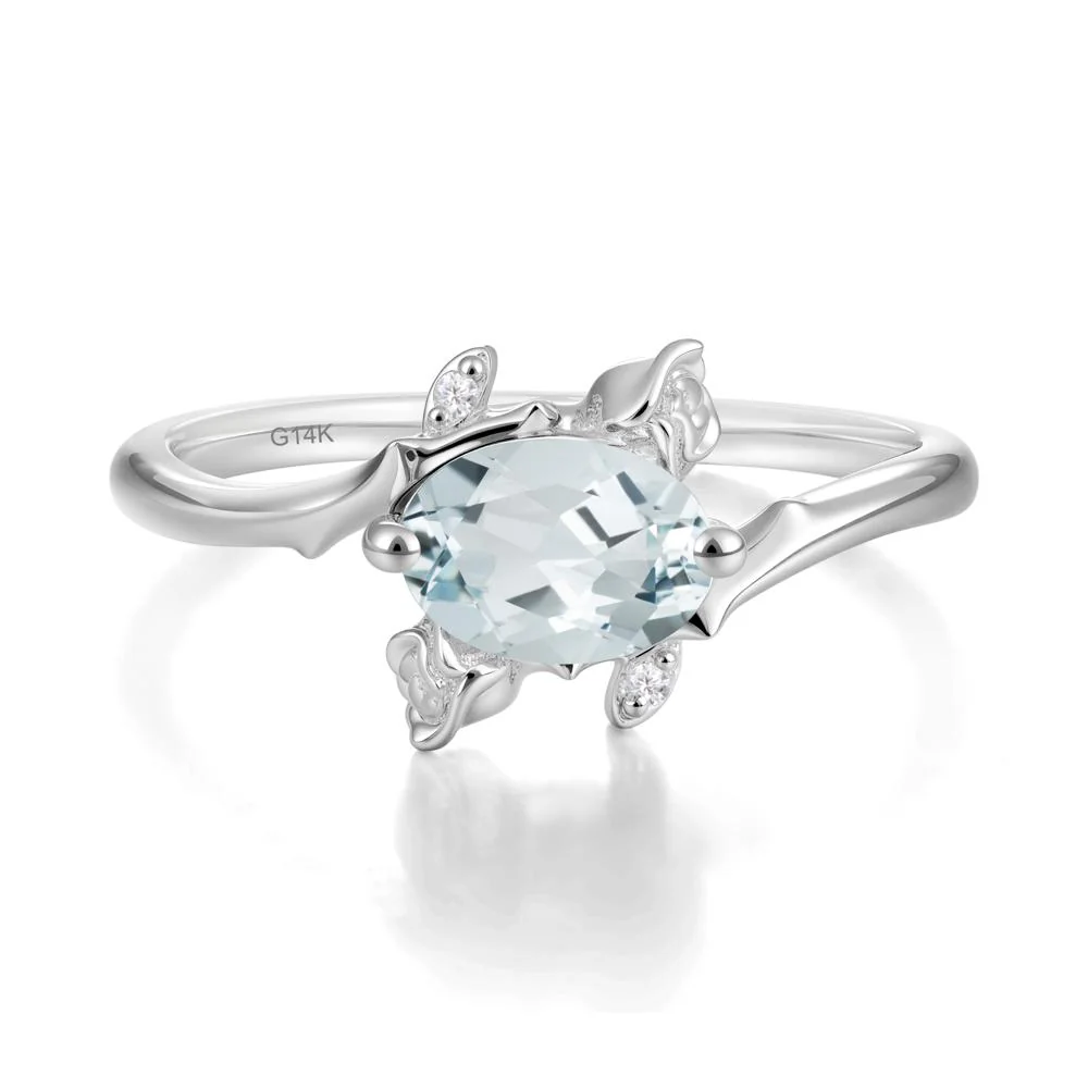Floral Oval Cut Aquamarine Engagement Ring - Image 8