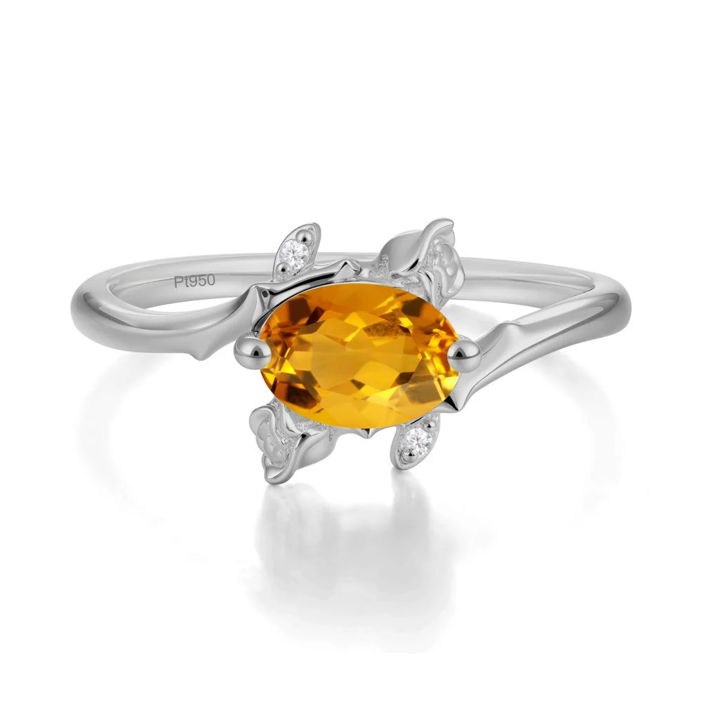 Floral Oval Cut Citrine Engagement Ring - Image 4