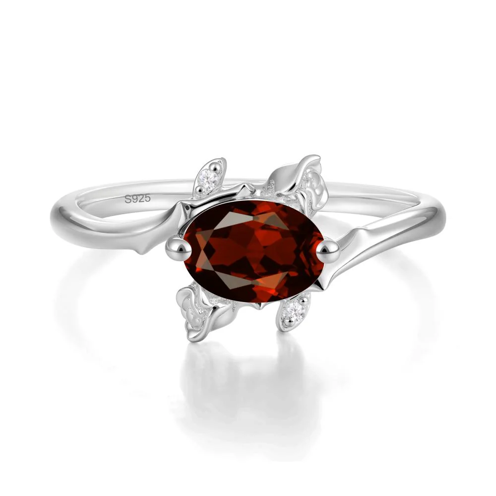 Floral Oval Cut Garnet Engagement Ring