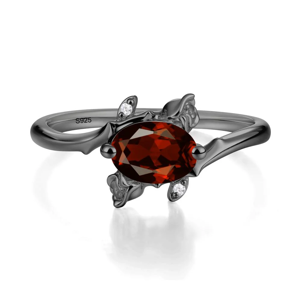 Floral Oval Cut Garnet Engagement Ring - Image 4