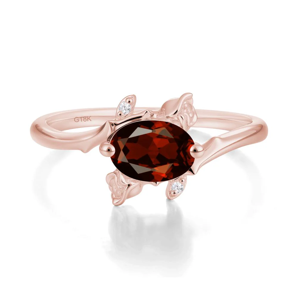 Floral Oval Cut Garnet Engagement Ring - Image 6