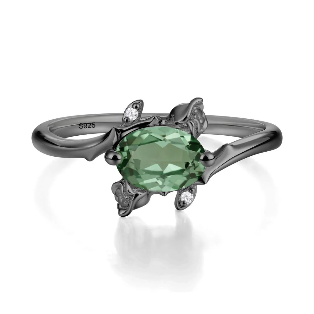 Floral Oval Cut Green Sapphire Engagement Ring