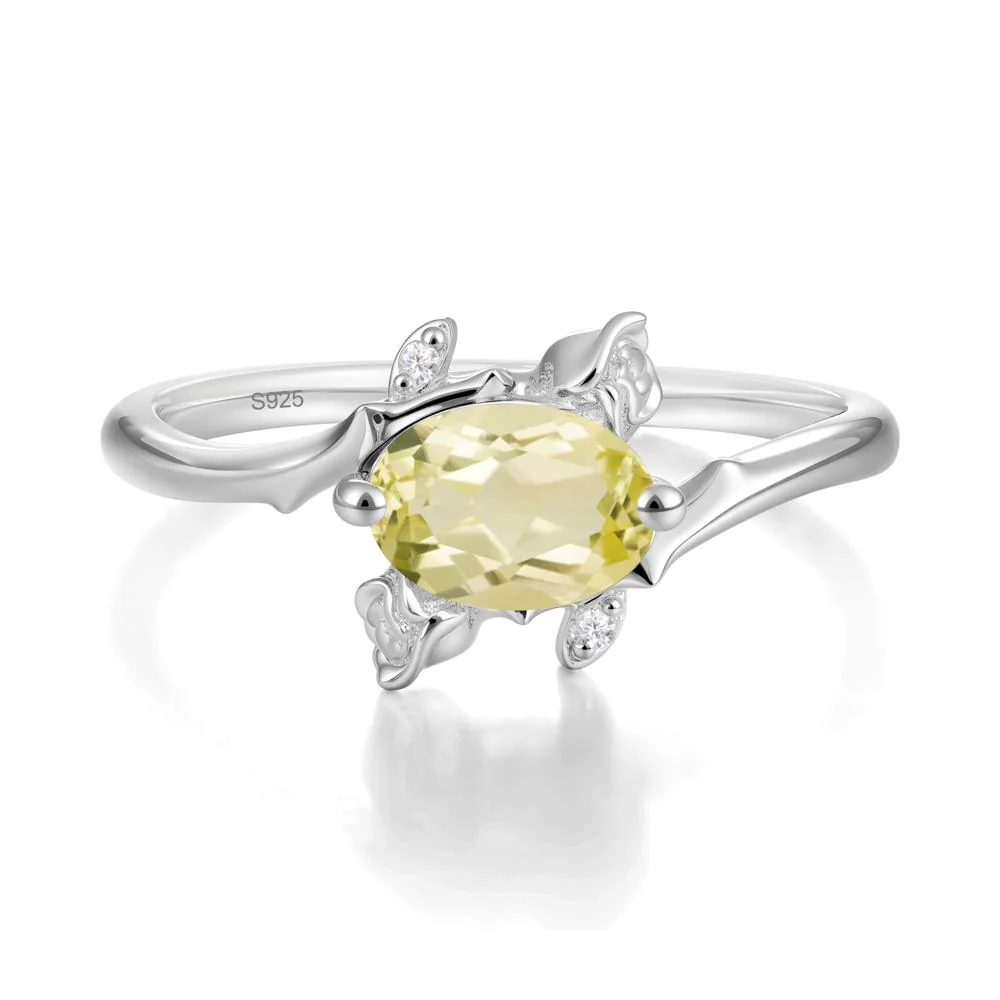 Floral Oval Cut Lemon Quartz Engagement Ring - Image 2