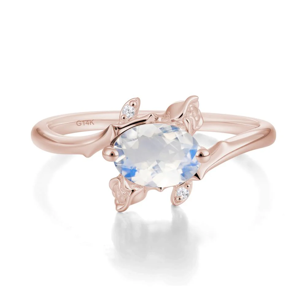 Floral Oval Cut Moonstone Engagement Ring - Image 6