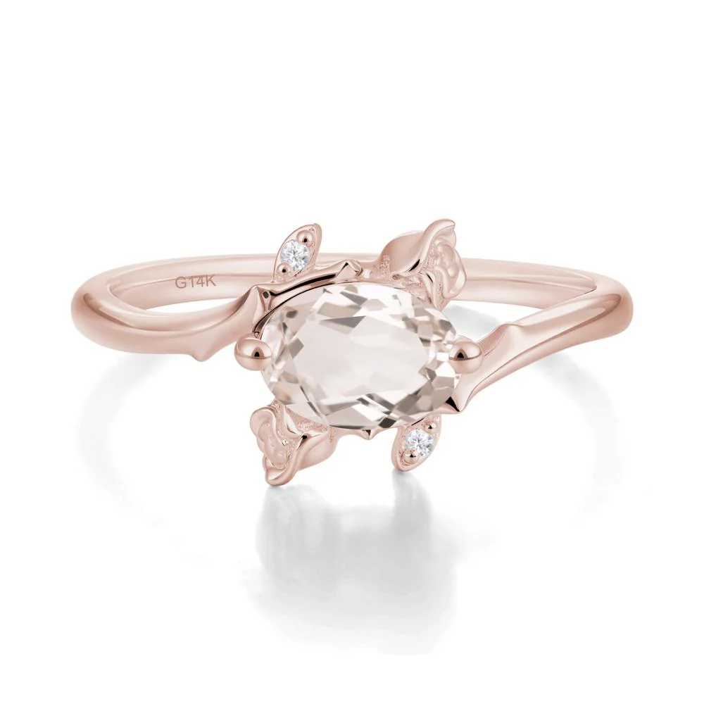 Floral Oval Cut Morganite Engagement Ring - Image 5