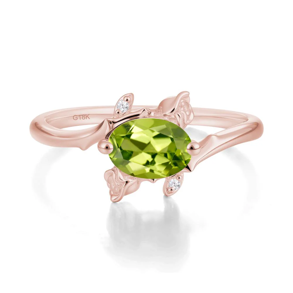 Floral Oval Cut Peridot Engagement Ring - Image 2