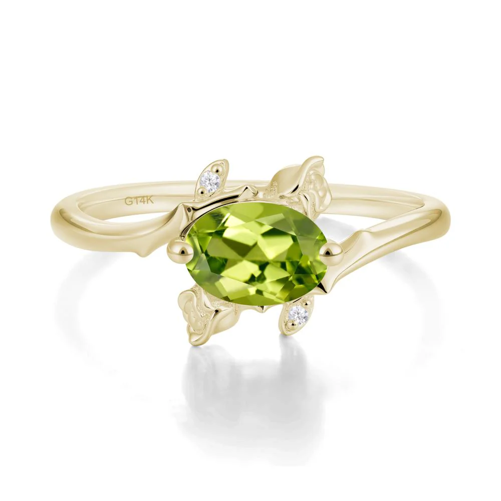 Floral Oval Cut Peridot Engagement Ring - Image 3
