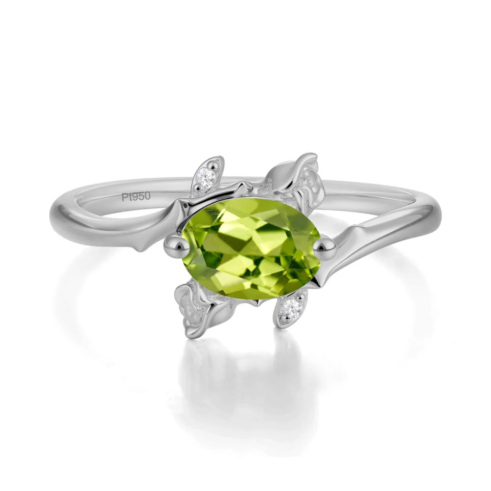 Floral Oval Cut Peridot Engagement Ring - Image 4