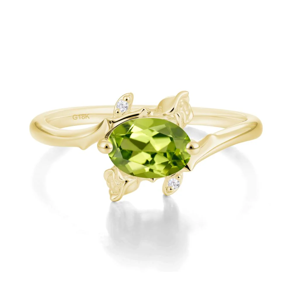 Floral Oval Cut Peridot Engagement Ring - Image 5