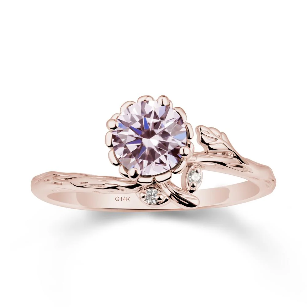 Floral Pink Cubic Zirconia Ring with Leaf - Image 2