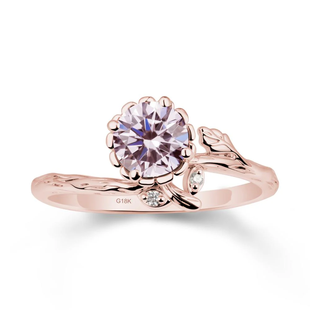 Floral Pink Cubic Zirconia Ring with Leaf - Image 4