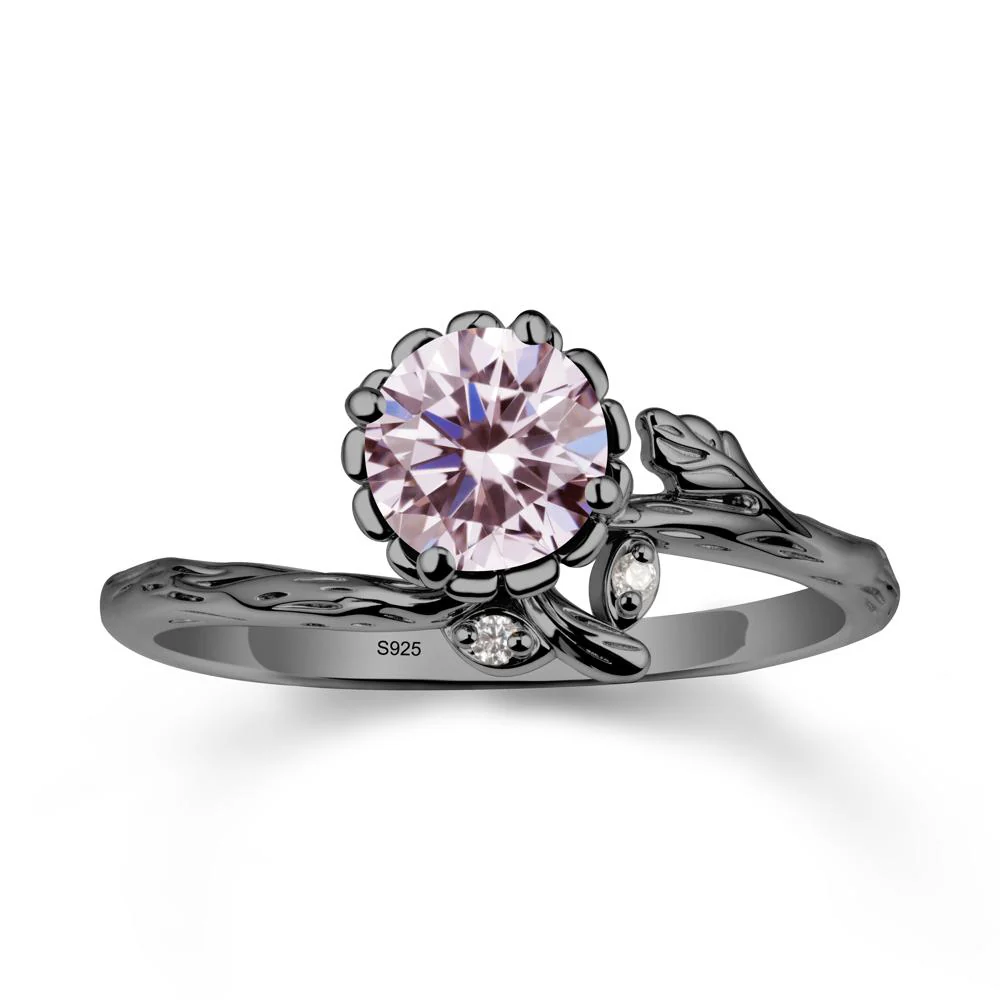 Floral Pink Cubic Zirconia Ring with Leaf - Image 7