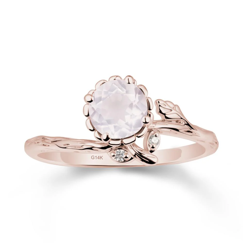 Floral Rose Quartz Ring with Leaf - Image 2