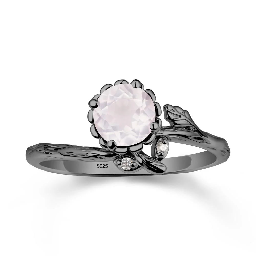 Floral Rose Quartz Ring with Leaf - Image 8