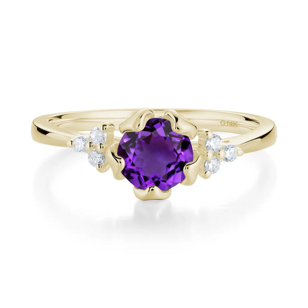 Floral Round Amethyst Ring
