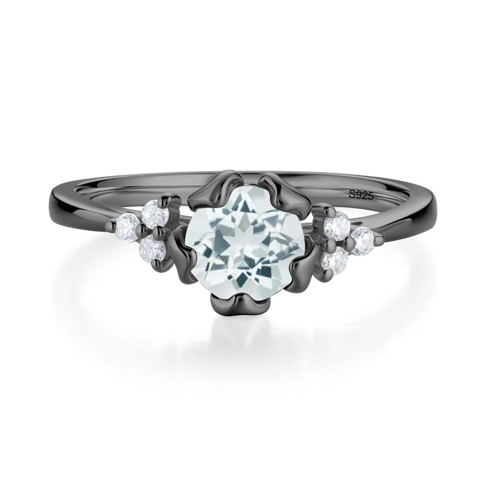 Floral Round Aquamarine Ring