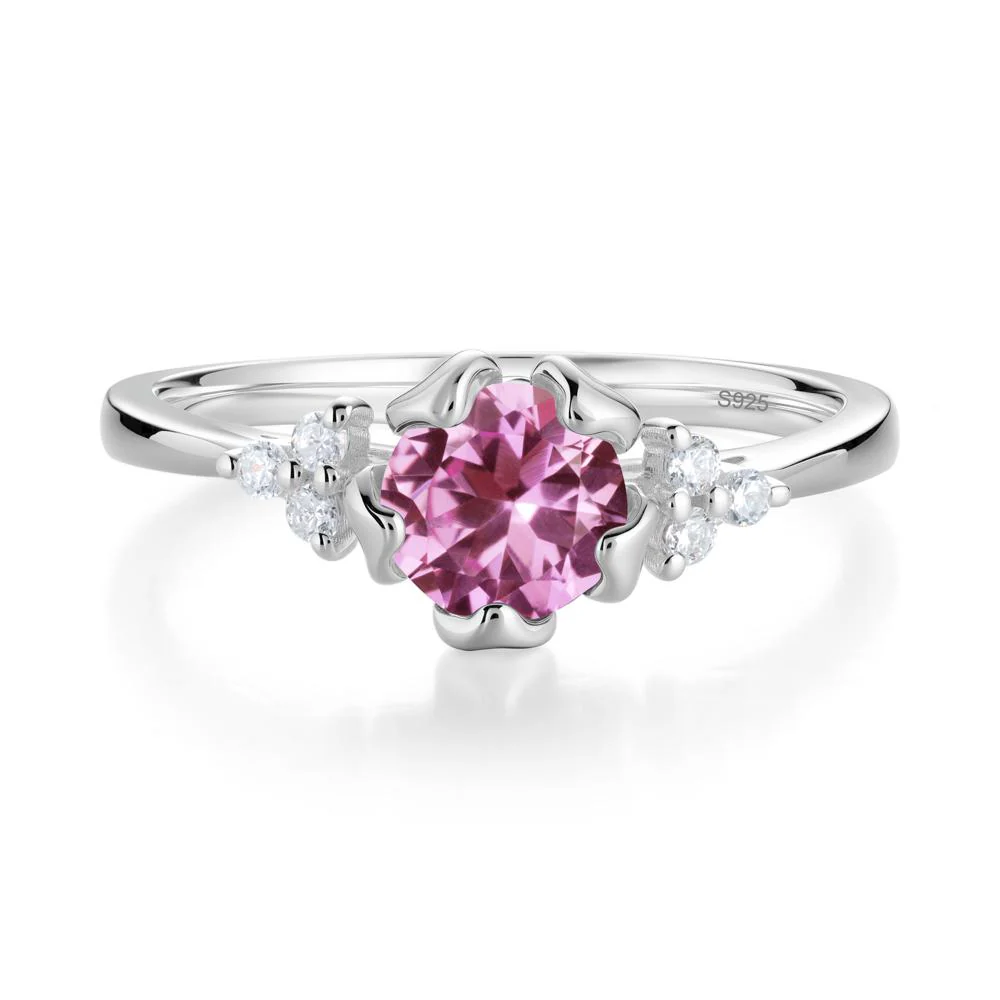 Floral Round Pink Sapphire Ring