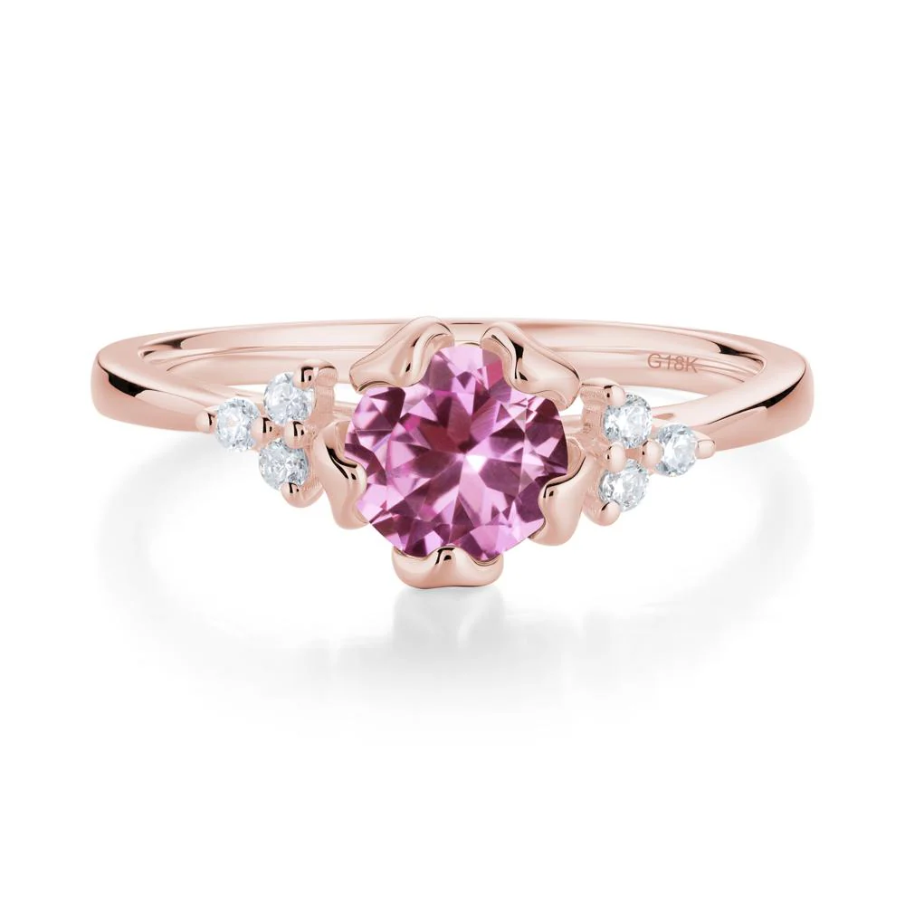 Floral Round Pink Sapphire Ring - Image 8