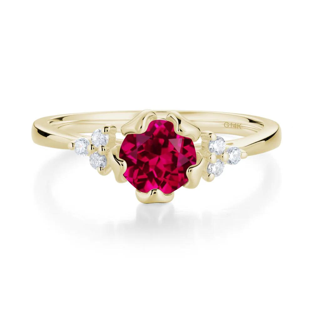 Floral Round Ruby Ring